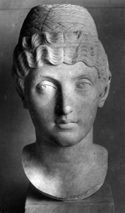 Portrait Bust identified as Domitia Lucilla Minor, mother of Marcus Aurelius. Found near the Forum in Ostia. Mid-second century AD. Vatican Museums, Sala a Croce Greca. Inv. 570.